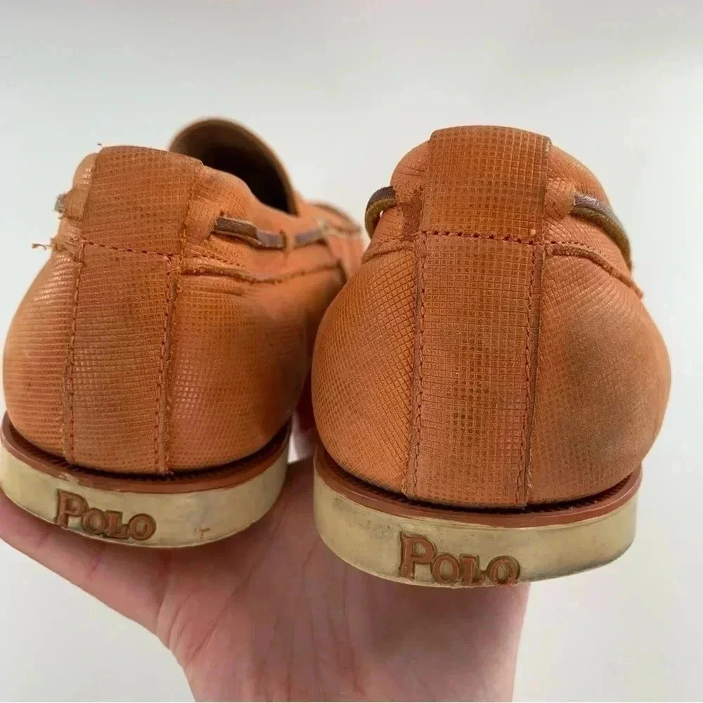 Polo mens flats size 11 Blackley orange leather 90s vintage preppy boat shoes